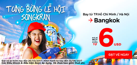 Đi Bangkok tham dự LỄ HỘI SONGKRAN chỉ từ 6 USD với AIR ASIA